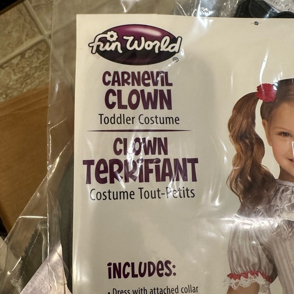 FAST Ship!! Fun World Carnival Creepy Clown Kids Halloween Costume S/L/XL NWT - Picture 8 of 9